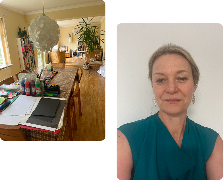 2 images of therapy room and Jo